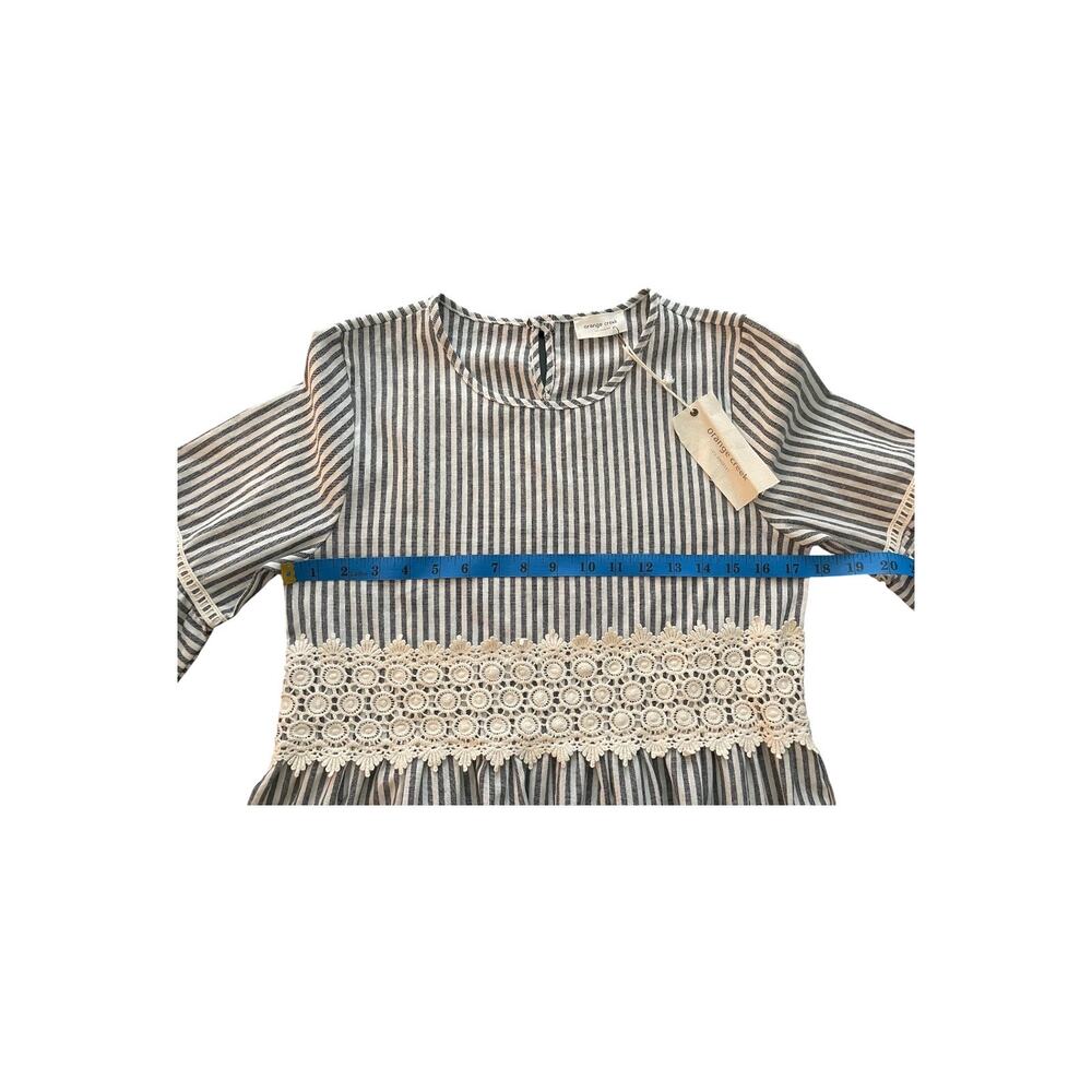 Orange Creek Blue Stripe Lace Bell Sleeve Top S NWT - Picture 5 of 6